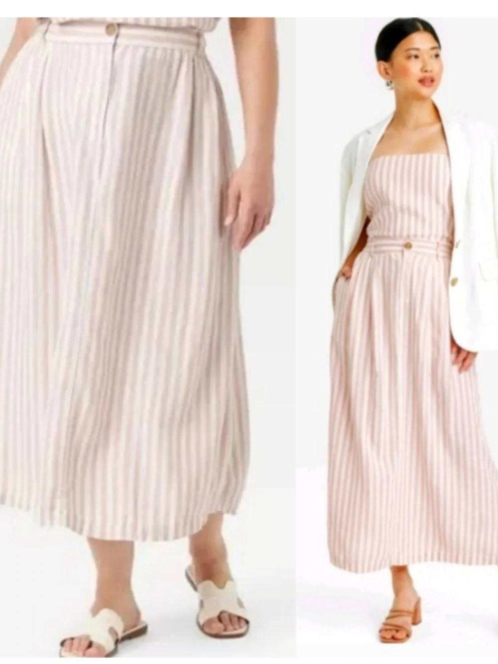 a new day beige and White Striped Spaghetti Strap top and midi skirt size XXL